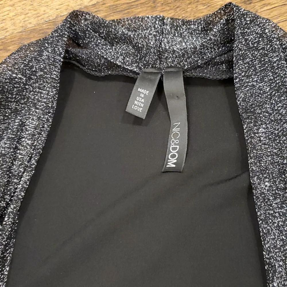 Womens black & silver dressy open collared jacket size M - Picture 3 of 4